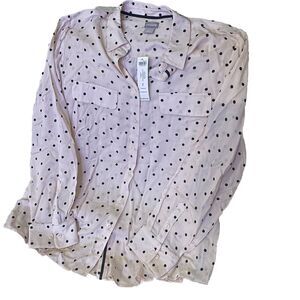 Chicos Size 2 Pink And Black Polka Dot Button Down Blouse Easy Shirt Foulard Dot